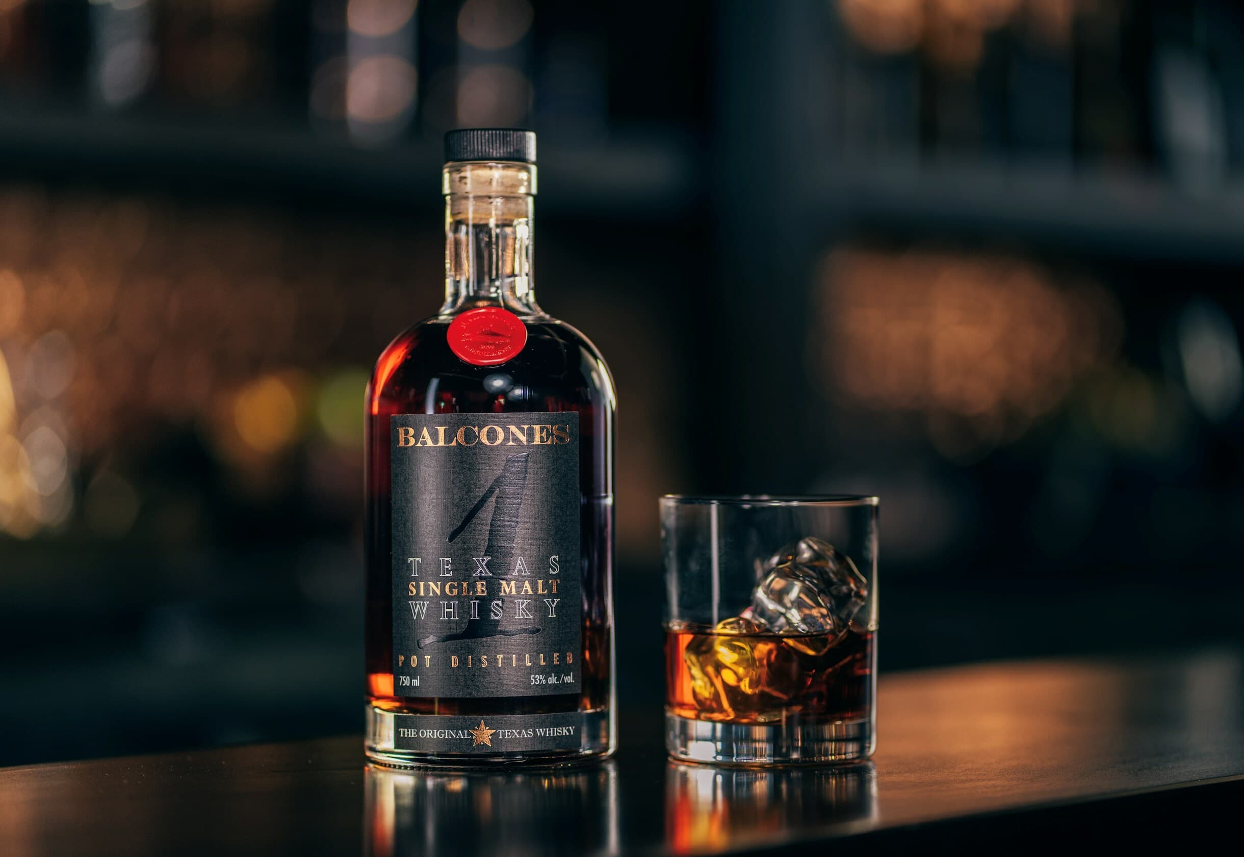 Bottle of Texas 1 American Single Malt Whisky on Table