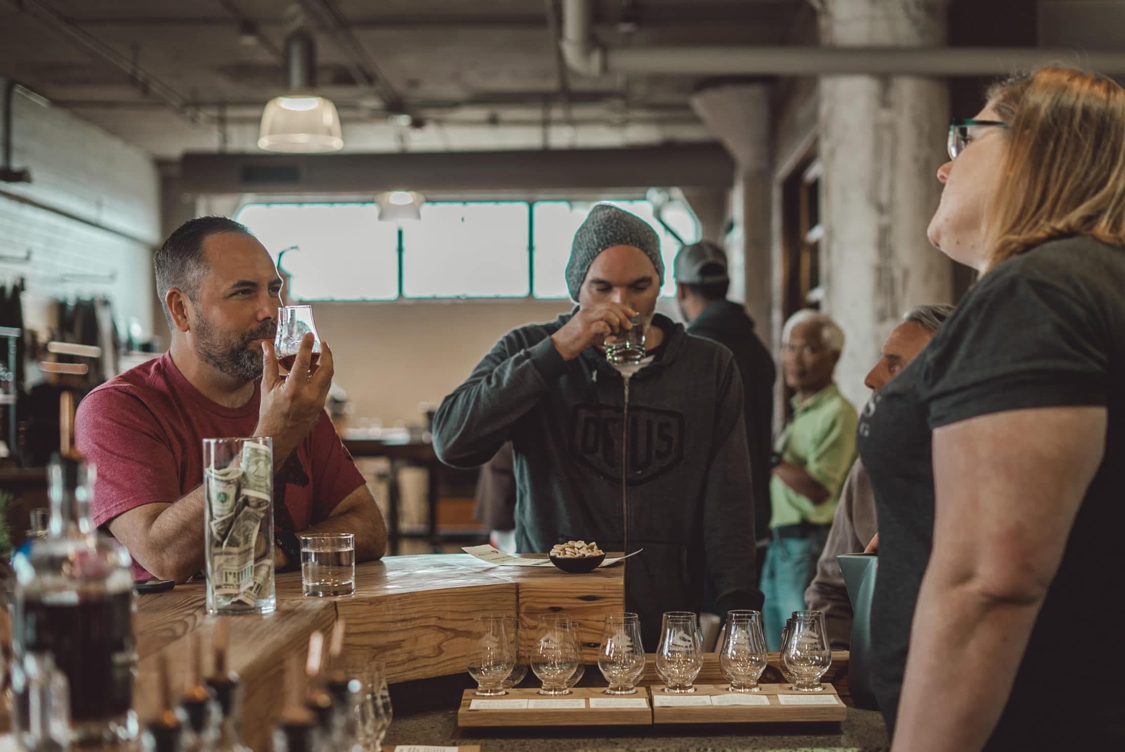 Two men tasting whisky